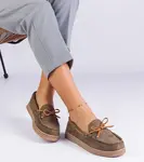 Gemre Green women's eco-suede loafers with bow Sarina