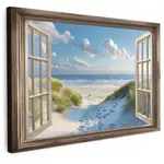 MuchoWow OBRAZ NA PLÁTNĚ Pohled - Pláž - Okno - Duny - Moře 60x40 cm