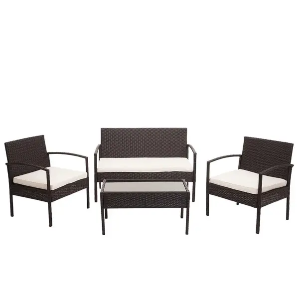 MCW POLY-RATTAN SADA Hnědá, krémově bílá