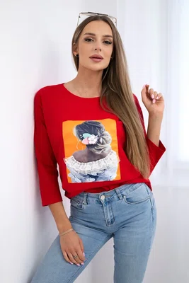Halenka s 3D grafikou, krajka červená