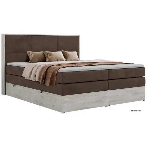 MKS POSTEL BOXSPRING DELNOR KING 160/200 - Hnědá Samet - Topper Visco - H3