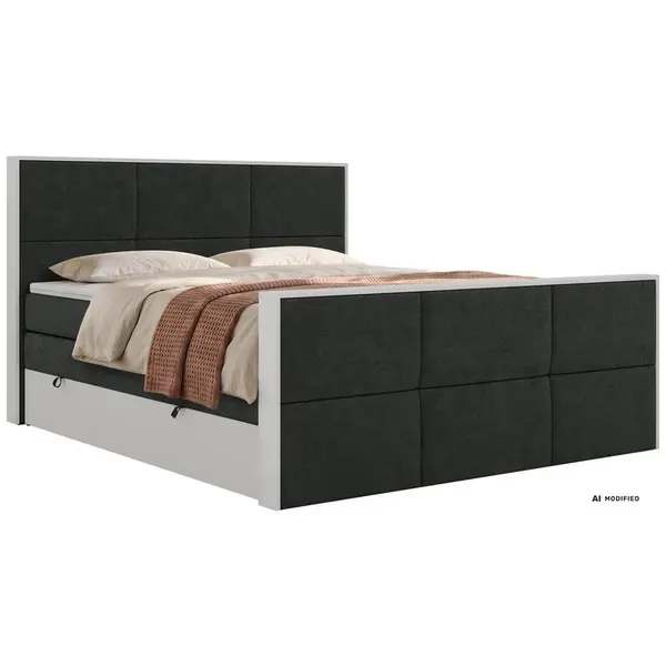 MKS POSTEL BOXSPRING DELVIT KING DUO 160/200 - Tmavě šedá Strukturovaná látka - Topper Visco - H3