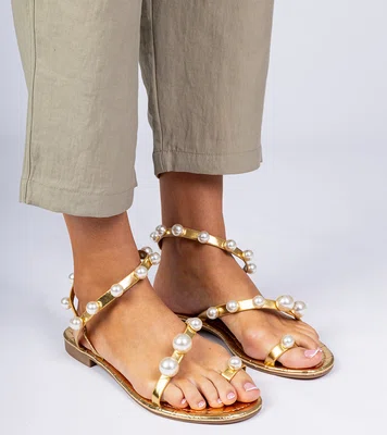 Gemre Golden women's sandals adorned with pearls Sarino