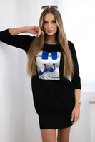 Šaty s grafikou 3D se zirkony černé