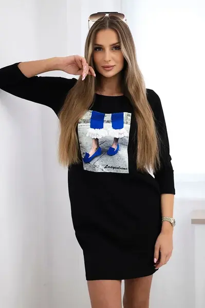 Šaty s grafikou 3D se zirkony černé