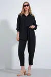 Bigdart Women's Black Oversize Comfortable Linen Bottom and Top Set