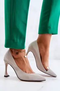 S. BARSKI módní kožené lodičky světle šedé