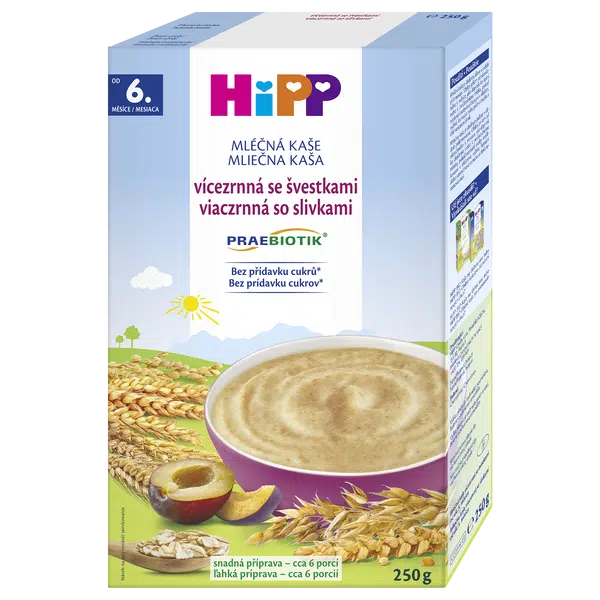 HIPP Mléčná kaše PRAEBIOTIK vícezrnná se švestkami 250 g