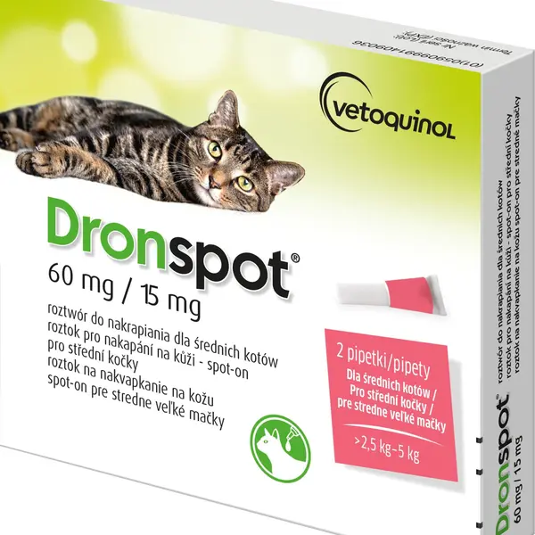 DRONSPOT 60 mg/15 mg Střední kočky spot-on 2 x 0.7 ml