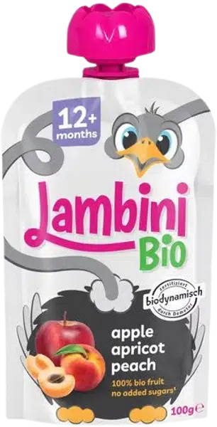 LAMBINI BIO Demeter kapsička jablko, meruňka a broskev 100 g