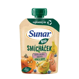 SUNAR BIO ovocná kapsička Smícháček banán, hruška, dýně, batáty a borůvky 100 g