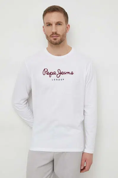 Bavlnené tričko s dlhým rukávom Pepe Jeans Eggo Long biela farba, s potlačou, PM508209.800