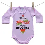 Boodyy Ružové Body s dlhým rukávom Veselé Vianoce a šťastný nový rok 56 (0-2 mesiace)