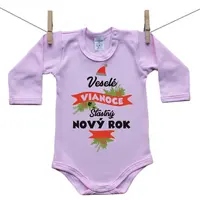 Boodyy Ružové Body s dlhým rukávom Veselé Vianoce a šťastný nový rok 56 (0-2 mesiace)