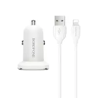 Autonabíjačka s káblom - 2x USB s 2,4A káblom Lightning - Biela H27926