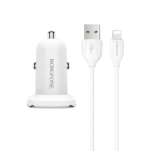 Autonabíjačka s káblom - 2x USB s 2,4A káblom Lightning - Biela H27926