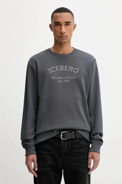 Mikina Iceberg pánská, šedá barva, s aplikací, E030 6317