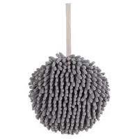 Chenille Hand Towel Kitchen Bathroom Hanging Ball Quick-Drying Hand Cloth - Grey