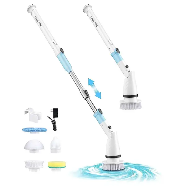 TASVAC EB5 Electric Spin Scrubber 450RPM Cordless Shower Brush with 5 Replaceable Cleaning Heads & Adjustable Extension Arm