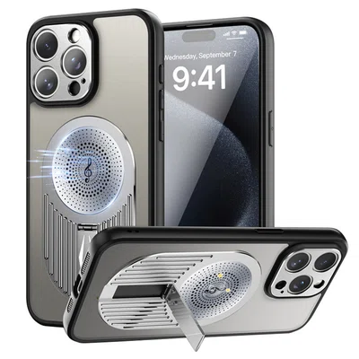 Magnetic Phone Case for iPhone 16 Pro Shockproof Bracket Aromatherapy & Heat-Dissipating Silver