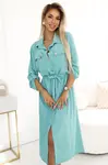 531-2 Midi shirt dress with gold buttons and ties - mint