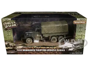 GMC CCKW-353B Cargo Truck with Cover "1st Infantry Division Weymouth England World War II" (1944) United States Army with Figures "Armoured Fighting