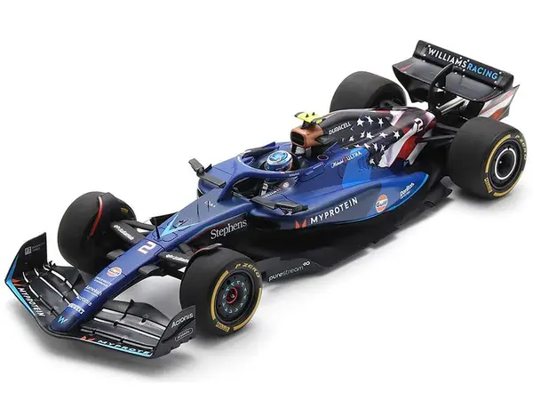 Williams FW45 2 Logan Sargeant "Williams Racing" Formula One F1 "United States GP" (2023) and Acrylic Display Case 1/18 Model Car by Spark