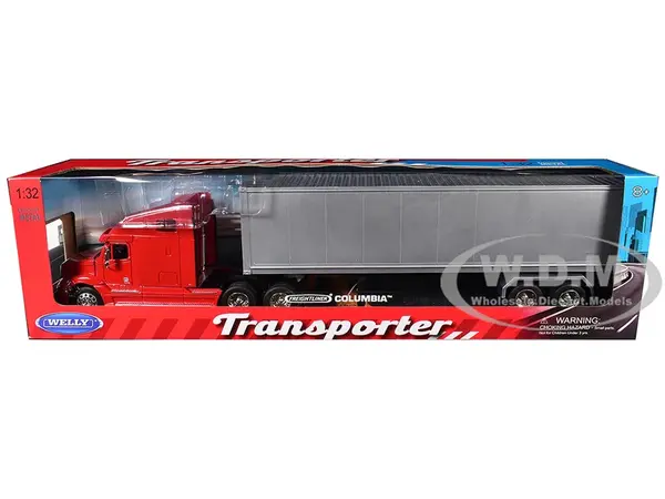 Freightliner Columbia Truck Red with Gray Container 1/32 Diecast Model by Welly
