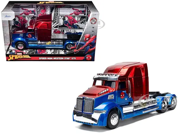 Western Star 57X Truck Tractor "Spider-Man" Blue and Red Metallic "Hollywood Rides" Series 1/24 Diecast Model by Jada