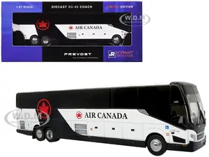 Prevost H3-45 Coach Bus "Air Canada Landline" Black and White Limited Edition 1/87 (HO) Diecast Model by Iconic Replicas