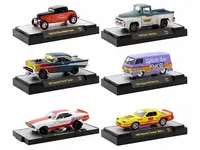 "Auto Meets" Set of 6 Cars IN DISPLAY CASES Release 84 Limited Edition 1/64 Diecast Model Cars by M2 Machines