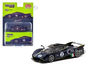 Pagani Huayra R 2 Blu Avio Blue Metallic with Black Top "Global64" Series 1/64 Diecast Model by Tarmac Works