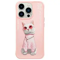 Zadní kryt NIMMY case GLASSES COOL CAT pro Apple iPhone 15 Pro, růžová