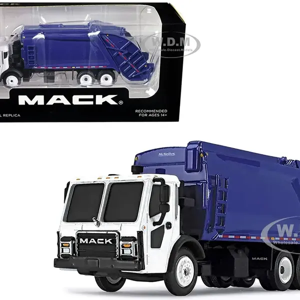 Mack LR with McNeilus Rear Load Refuse Body Blue and White 1/87 Diecast Model by First Gear