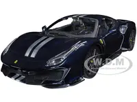 Ferrari 488 Pista Dark Blue Metallic with Silver Stripes 1/24 Diecast Model Car by Bburago