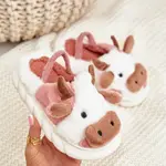 FK1 Detské Chlpaté Papuče S Kravským Motívom Ružové Tamorrin