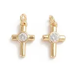 Brass Micro Pave Cubic Zirconia Tiny Cross Charms