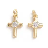 Brass Micro Pave Cubic Zirconia Tiny Cross Charms