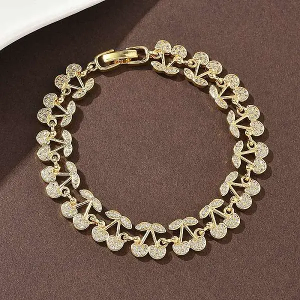 Cherry Brass Micro Pave Cubic Zirconia Chain Bracelets