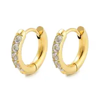 Ion Plating(IP) 304 Stainless Steel Micro Pave Clear Cubic Zirconia Huggie Hoop Earrings