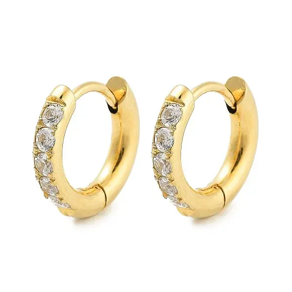 Ion Plating(IP) 304 Stainless Steel Micro Pave Clear Cubic Zirconia Huggie Hoop Earrings