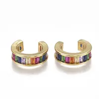Brass Micro Pave Cubic Zirconia(Random Mixed Color) Cuff Earrings