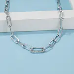 Simple Brass Micro Pave Clear Cubic Zirconia Paperclip Chain Necklaces for Daily Wear