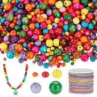 3460pcs 5 Styles Dyed Natural Wood Round Beads