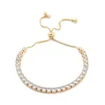 Brass Pave Clear Cubic Zirconia Flat Round Box Chain Slider Bracelets