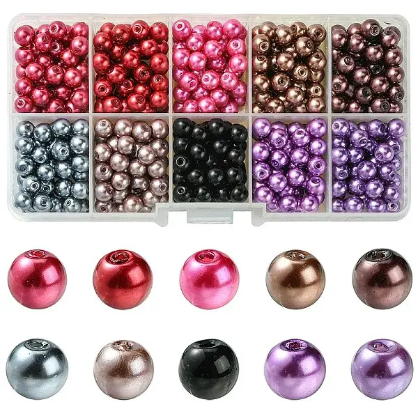 1Box Mixed Style Round Glass Pearl Beads