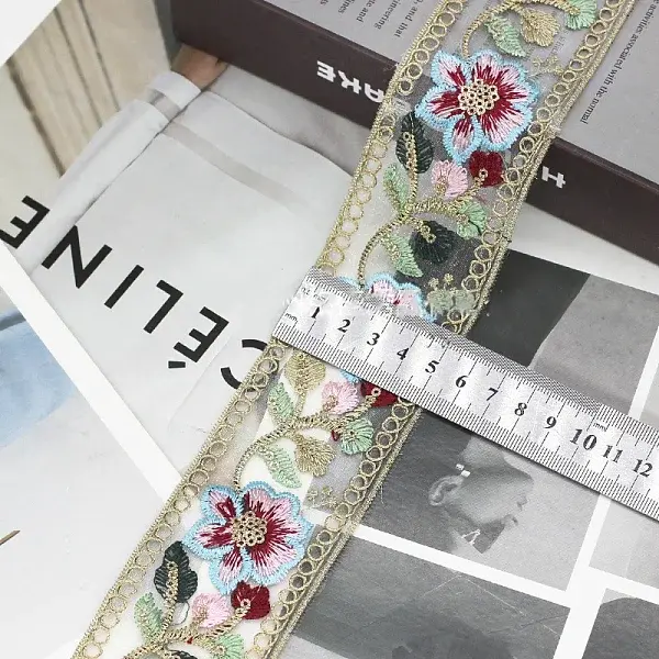 15 Yards Polyester Embroidery Flower Ribbon