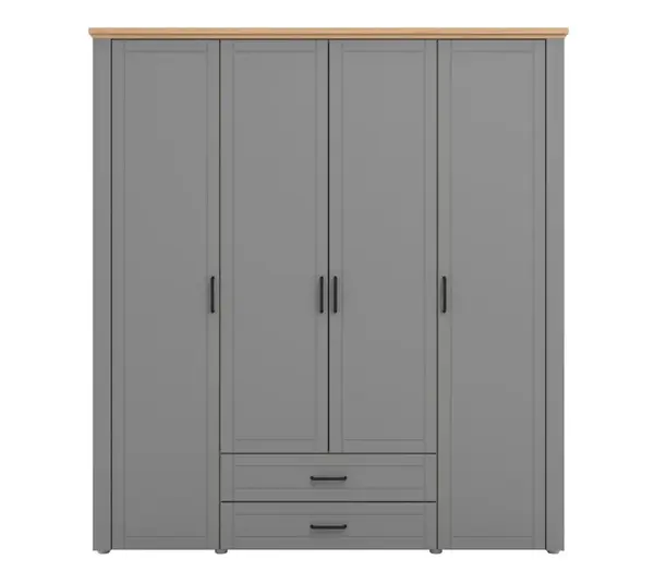 Šatní skříň 4d lotta - šedá/dub artisan