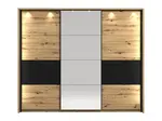 Posuvná skříň 270 se zrcadlem a led rámem nathan - dub artisan/černá