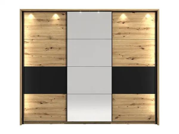 Posuvná skříň 270 se zrcadlem a led rámem nathan - dub artisan/černá